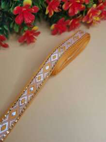 2m/4.2m/Cuộn Polyester rộng 1.2cm Phong cách Boho DIY Băng trang trí, Vật liệu trang trí quần áo & thủ công, Băng keo vàng họa tiết kim cương rỗng & đặc, Nhiều màu sắc - Nhiều màu - Xem 6
