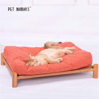 Cama de hamaca con soporte de bambú para mascotas (gatos y perros) con colchón cómodo, apto para gatos y perros de 1 a 20 kg