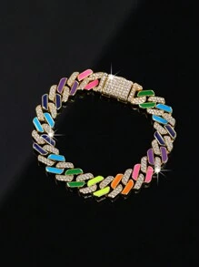 CVNANA 1pc Ice Crystal Miami Colorful Necklace Bracelet Sparkling Rhinestone Chain Men Women Chain Necklace Hip Hop Jewelry Gift - 5319 - View 5