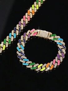 CVNANA 1pc Ice Crystal Miami Colorful Necklace Bracelet Sparkling Rhinestone Chain Men Women Chain Necklace Hip Hop Jewelry Gift - 5319 - View 6