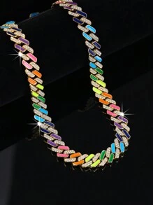 CVNANA 1pc Ice Crystal Miami Colorful Necklace Bracelet Sparkling Rhinestone Chain Men Women Chain Necklace Hip Hop Jewelry Gift - 5319 - View 3