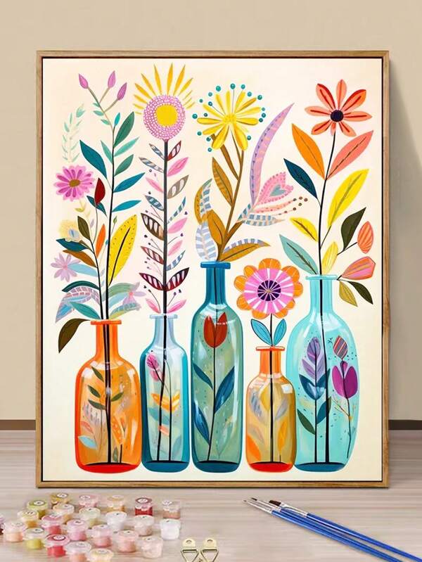 1pc Multi-Color Frameless Digital Oil Painting 40x50cm/16x20in With Paints And Brush, DIY Flower Acrylic Painting Kit For Home Room Decoration, Best Gift For Stress Relief, Suitable For Beginners And Adults