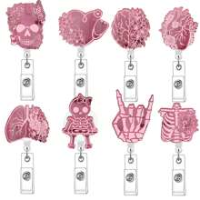 1pc Mirror Effect Acrylic Inspiration Quotes Funny Badge Reel Retractable ID Tag Card Holder With Clip For Nurse, Work, Office Workers Back To School - Pink - View 7
