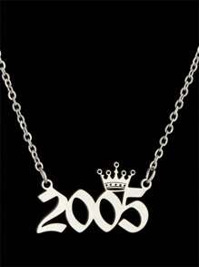 1入時尚不鏽鋼王冠和年份造型中性吊墜項鍊，夏季珠寶裝飾，適用於出生年份/周年紀念/結婚年份，特殊紀念禮物，適合日常/工作穿著 - 銀色 - 查看 9