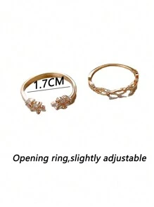 1 Set Of Fashionable And Luxurious Cat's Eye Stone Leaf Open Ring - Gold - View 5