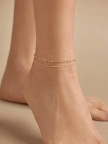 1 Pc Of Niche Fashion Exquisite Elegant Versatile Elegance Minimalist Style Light Luxury And Compact S925 Sterling Silver Plated 14K Gold Double-Layer Willow Leaf Dense Gold Ball Anklet For Female Girlfriend And Best Friend's Birthday Gift Holiday