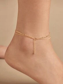 1 Pc Of Niche Fashion Exquisite Elegant Versatile Elegance Minimalist Style Light Luxury And Compact S925 Sterling Silver Plated 14K Gold Double-Layer Willow Leaf Dense Gold Ball Anklet For Female Girlfriend And Best Friend's Birthday Gift Holiday