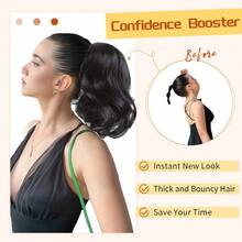 Ponytail Extension, 12 Inch Claw Ponytail Extension Wavy Curly Clip In Pony Tails Hair Extension Natural Synthetic Hairpiece For Women - Linen Brown - View 4