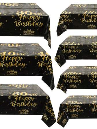 1 pièce Nappe jetable noire et dorée avec les thèmes des 18ème, 21ème, 30ème, 40ème, 50ème, 60ème et 70ème anniversaires pour la fête, la réunion et la décoration de Noël