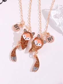 2 Pcs /Set Metal Fox Pendant Necklace  For Couple Friends Jewelry Gift  Matching Necklaces - Multicolor - View 8