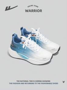 WARRIOR 1pair Breathable Sports Men Flat Shoes, Front Lace-Up PU Light Comfortable Low-Cut Outdoor Running Shoes - Blue - View 5
