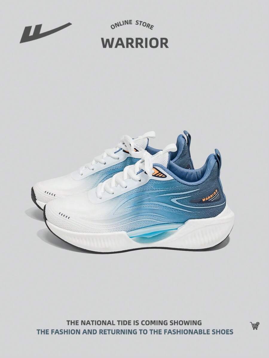 WARRIOR 1pair Breathable Sports Men Flat Shoes, Front Lace-Up PU Light Comfortable Low-Cut Outdoor Running Shoes - Blue - View 1