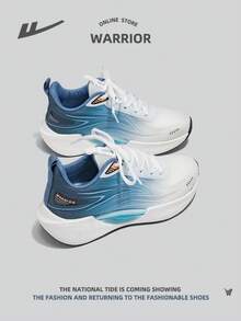 WARRIOR 1pair Breathable Sports Men Flat Shoes, Front Lace-Up PU Light Comfortable Low-Cut Outdoor Running Shoes - Blue - View 4