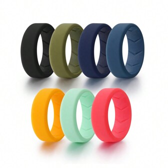 7 Pack Silicone Rings For Men, 8mm Wide Comfort Fit Rubber Wedding Band, Sweatproof Work Sport Ring For Gym, Workout, Travel & Outdoor Activities