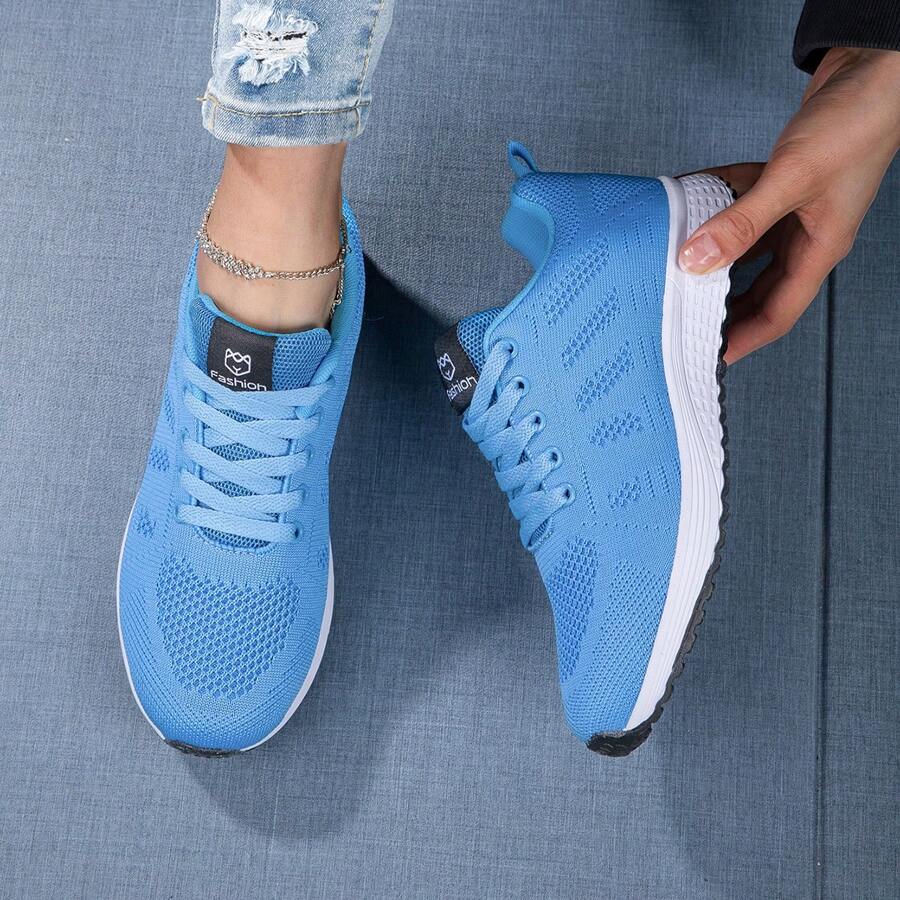 Tênis Esportivo Casual com Cadarço Feminino, Tênis de Corrida Leve, Tênis Respirável - Azul - Visão 1