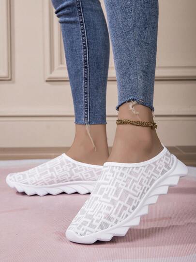 New Summer Fashionable Breathable Mesh Slouchy Shoes Casual Sports Shoes Flat Bottom Slip-On Sneakers For Men And Women, Lightweight And Comfortable, Designed With Low Vamp And Soft Sole, Suitable For Moms Daily Wear
