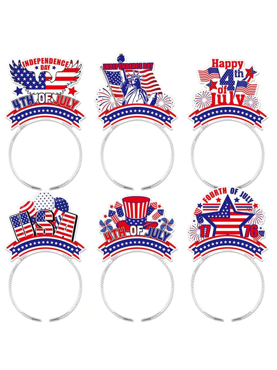 6pcs Unisex Creative July 4th Cardboard Headbands For Festival Party Celebration - Multicolor - View 1