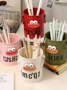 1 個古怪鐵製桌面收納筆架,大容量創意裝飾品收納盒,帶手柄,多功能文具收納籃 - 粉色 - 查看 9