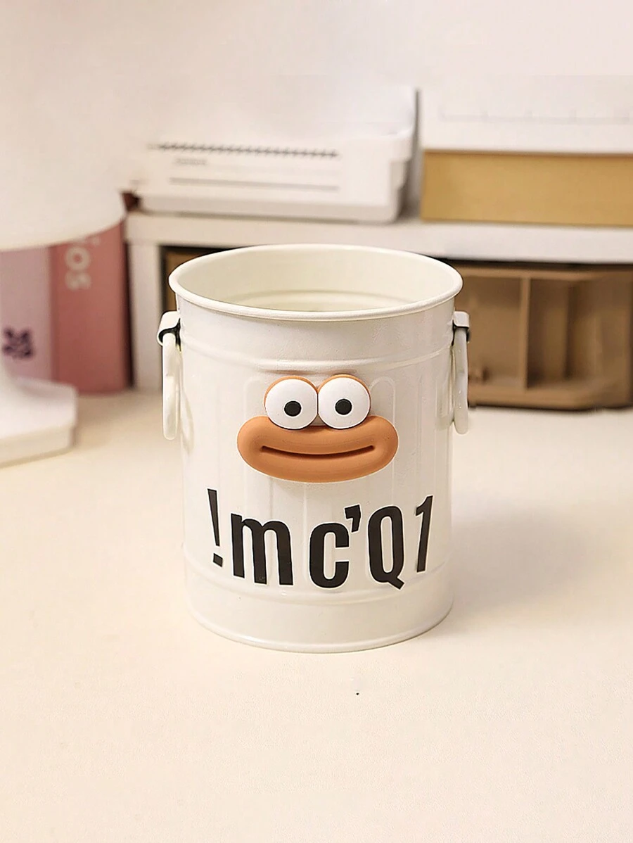 1 個古怪鐵製桌面收納筆架,大容量創意裝飾品收納盒,帶手柄,多功能文具收納籃 - 粉色 - 查看 1