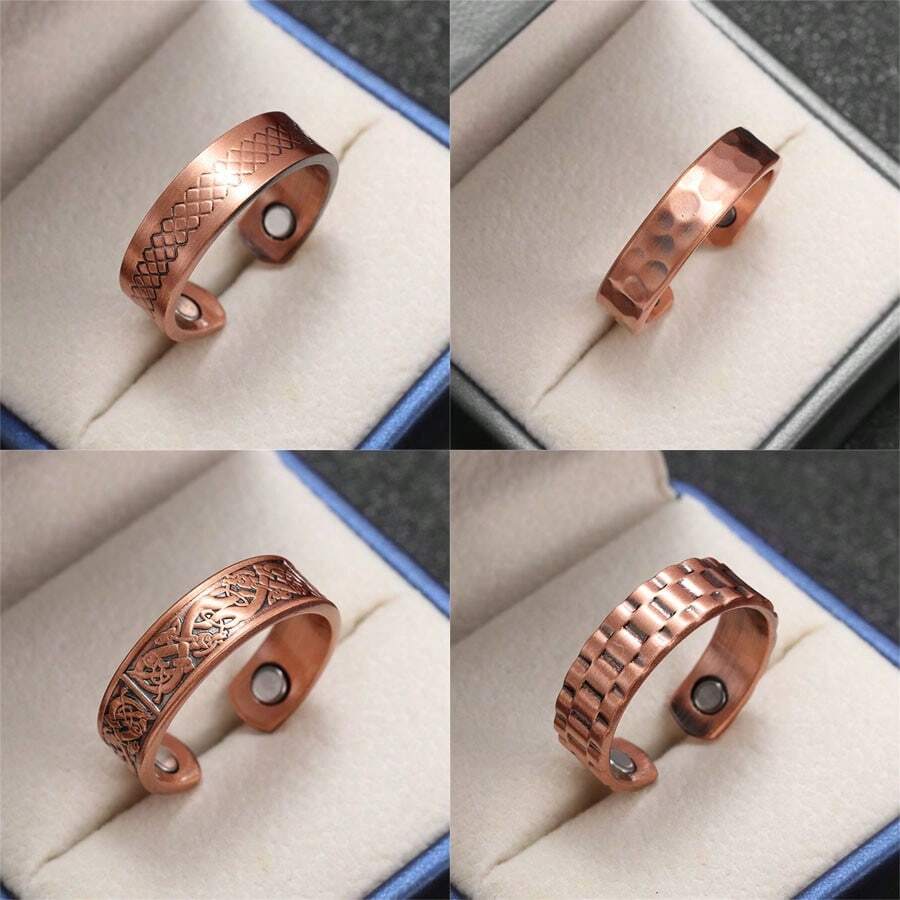 Unisex Copper Vintage Adjustable Open-Ended Ring, Multiple Styles Available - Bronze - View 1