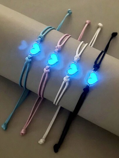 ATLVXJL 4pcs/Set Good Friend Sister Brother Couples Grow In The Dark Love Decoration Multicolour Woven Charm Bracelet For Women Loved Ones Holiday Gifts