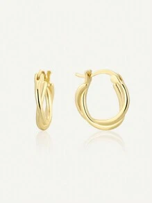 Artepollo 1 Pair 925 Sterling Silver Hypoallergenic Criss-Cross Hoop Earrings, Minimalist & Fashionable, Gift Box Packaging, Birthday Gift For Friends - Gold - View 7