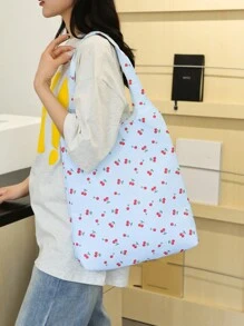 Bolso de mano con estampado de cerezas, bolsa de compras - Azul - Ver 4