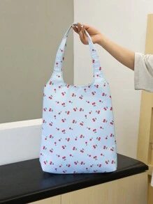 Bolso de mano con estampado de cerezas, bolsa de compras - Azul - Ver 1