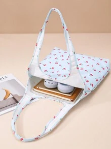 Bolso de mano con estampado de cerezas, bolsa de compras - Azul - Ver 7