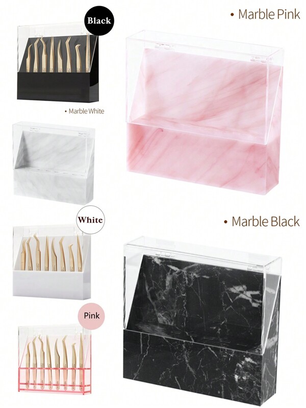 1pc Acrylic Tweezer Holder With 8 Holes And Flip Cover, Dustproof, For Lash Extension Tools Storage And Display