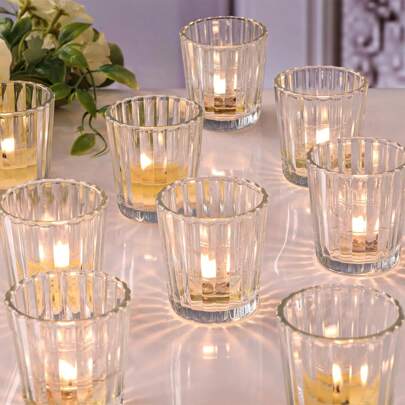 1/6/12pcs Vintage Ribbed Votive Candle Holders, Clear Votive Candle Holders For Wedding Table Centerpiece, Halloween, Christmas, Holiday Decor