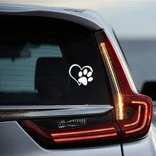 Anime-Inspired Glitter Heart Paw Decal - Durable, Self-Adhesive Car Window Sticker, Sparkling Cartoon Design - White - View 2
