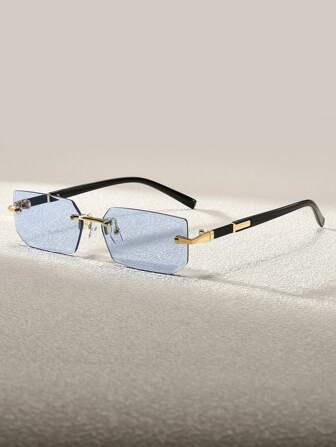 1pc Unisex Small Frame Rimless Y2K Fashion Glasses, Fashionable For Summer Beach Or Driving Beach Accessories Glasses Shades Looks Street Style And Suit For Sweater Jacket Sweatshirt Hoodie Leather Pants And Cargo Pants Boho Elegant For Summer Beach Vacation,Outdoor,Travel