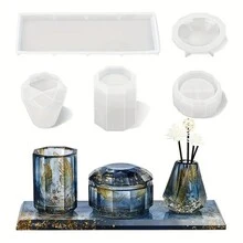 1/4 件 DIY 树脂浴室收纳模具套件 - 具有现代不对称形状的定制梳妆台配件 - 白色 - 查看 1