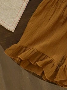 2入組年輕女孩可愛的彼得潘領短袖上衣和荷葉邊短褲套裝，夏季