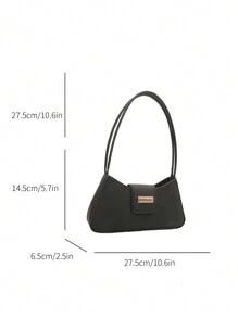 1pc Sewing Buckle & Zipper Closure PU Solid Color Simple Handbag, New Texture, Fashionable & Versatile Women's Shoulder & Crossbody Bag, Suitable For Daily, Dating, And Work Use - Black - View 10