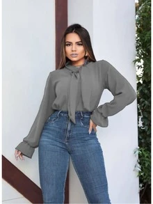 Women Blouses - 灰色 - 查看 2
