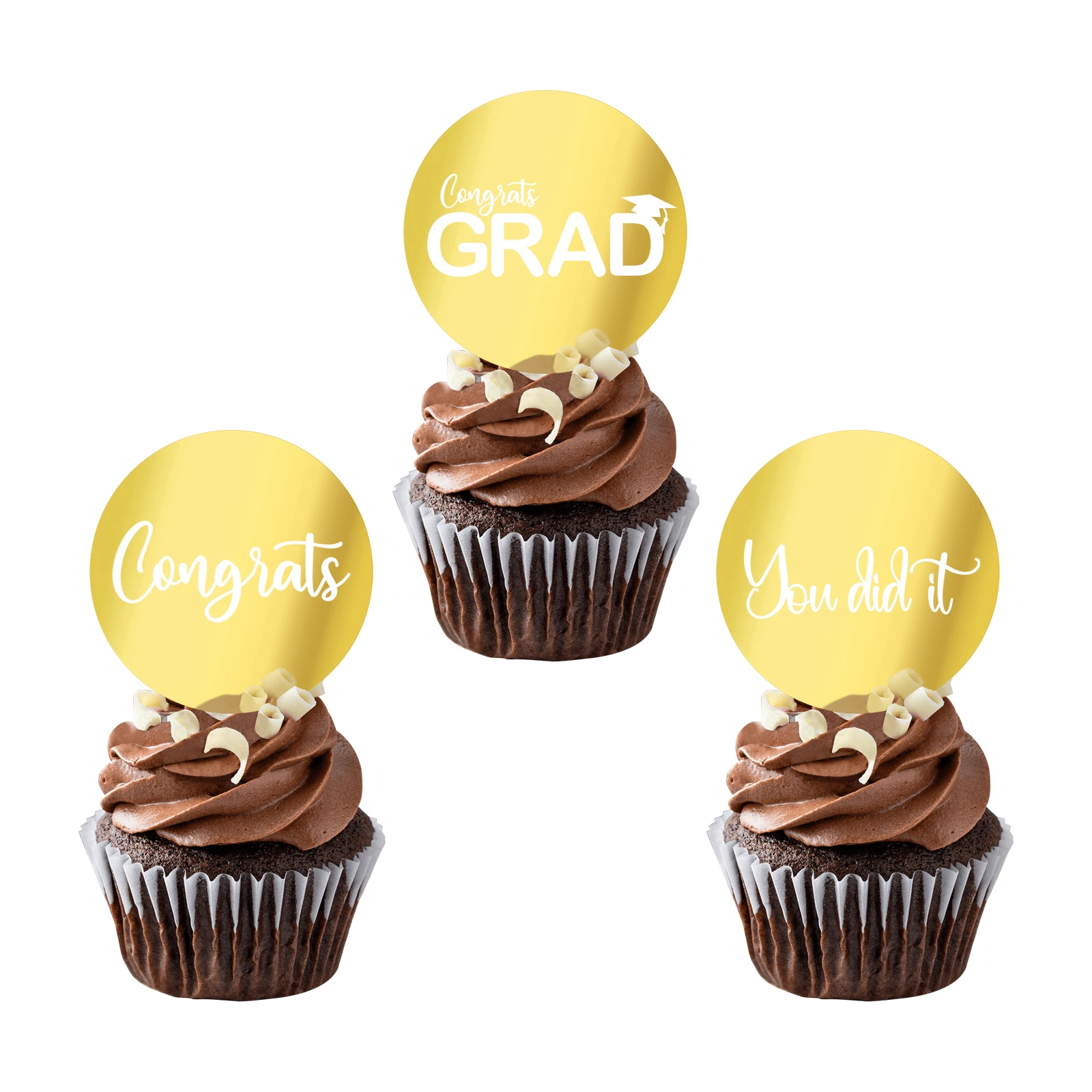 12 PCS Congrats GRAD Graduation Cupcake Toppers Acrylic You Did It Cake Cupcake Decorations - Gold - View 1