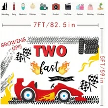 兩個快速生日背景賽車主題2歲派對車手裝飾攝影棚裝飾攝影背景 - A款 - 查看 5