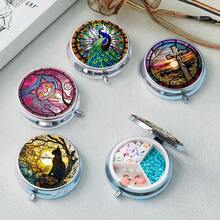 1個圓形藥盒，3個隔層迷你裝飾口袋手提式旅行藥盒，口袋手提藥盒，3個隔層盒旅行用裝飾盒維他命藥片盒獨特禮物 - 款式 - 查看 1