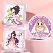 1入組卡通風格DIY拼接有框彩色鑽石畫，手工拼圖貼鑽石貼畫，可愛公主設計，多彩玩具製作，色彩明亮，緩解壓力玩具，塑料材質 - 一個裝 - 查看 4