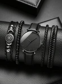 1 件男士时尚商务石英表和 4 件/套六芒星手链套装作为返校学生的礼物