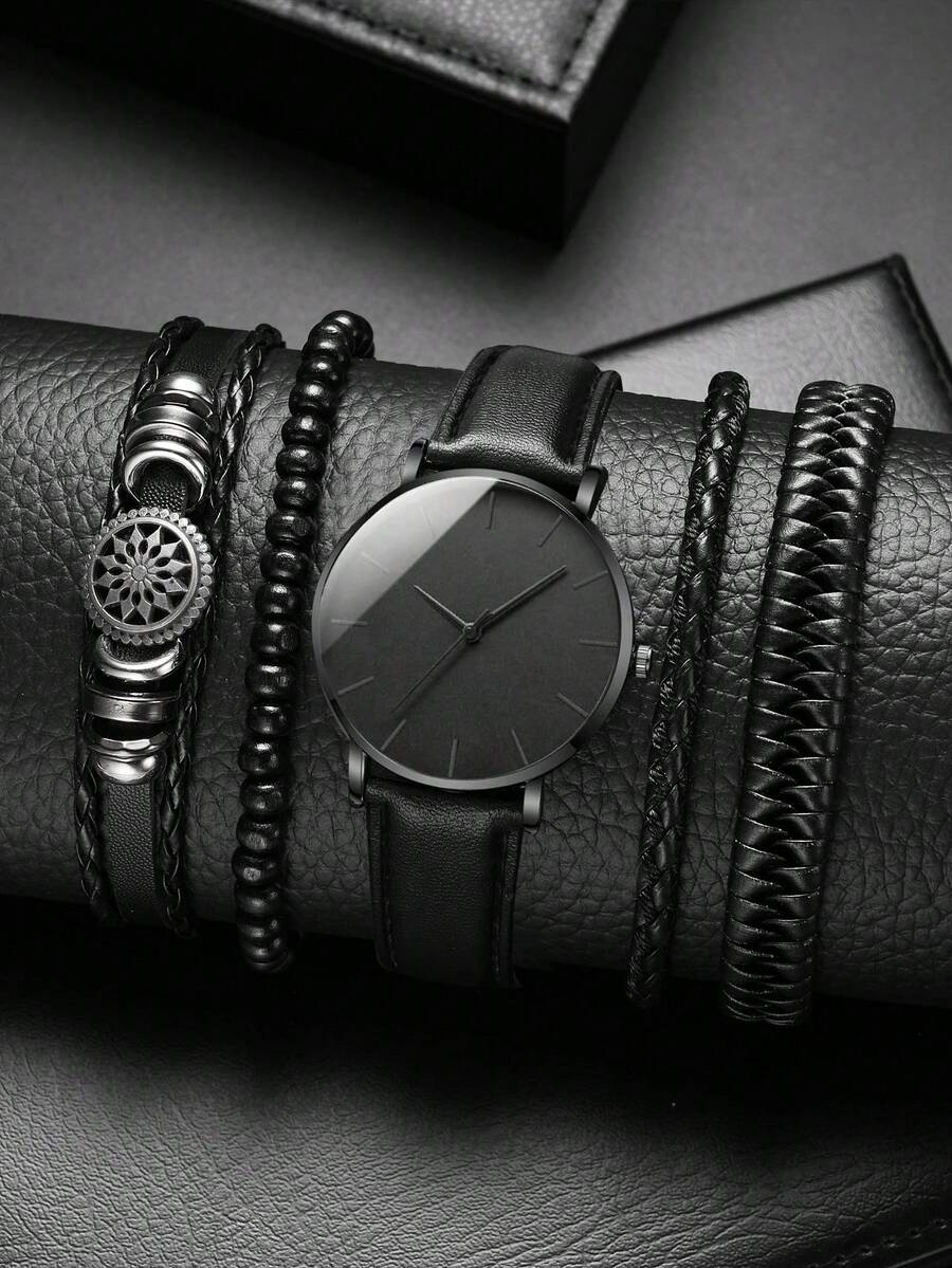 1 件男士时尚商务石英表和 4 件/套六芒星手链套装作为返校学生的礼物