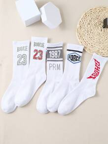 5 đôi tất dài đến bắp chân hợp thời trang dành cho nam có chữ và số, thoáng khí, thấm mồ hôi và chống mùi, thích hợp cho mọi mùa - Nhiều màu - Xem 3