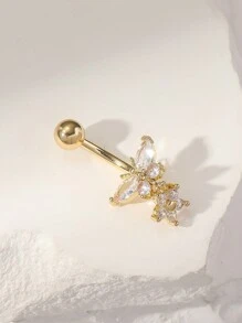 1 chiếc nhẫn rốn hình con bướm bằng đồng mạ vàng có trang trí bằng đá Cubic Zirconia, thích hợp cho phụ nữ vào ngày lễ tình nhân, ngày lễ tạ ơn, Halloween, lễ Phục sinh, Giáng sinh, quán bar, tiệc bãi biển, quà tặng sinh nhật và đeo hàng ngày - Vàng - Xem 3