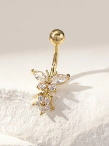 1 chiếc nhẫn rốn hình con bướm bằng đồng mạ vàng có trang trí bằng đá Cubic Zirconia, thích hợp cho phụ nữ vào ngày lễ tình nhân, ngày lễ tạ ơn, Halloween, lễ Phục sinh, Giáng sinh, quán bar, tiệc bãi biển, quà tặng sinh nhật và đeo hàng ngày - Vàng - Xem 1