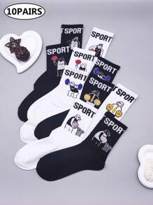 10pairs Letter Graphic Crew Socks - Black and White - View 1