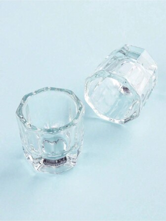 pinpai 2pcs Octagonal Glass Cup With Thick Bottom, Transparent Nail Art Tool For Crystal Liquid And Brush Cleaner