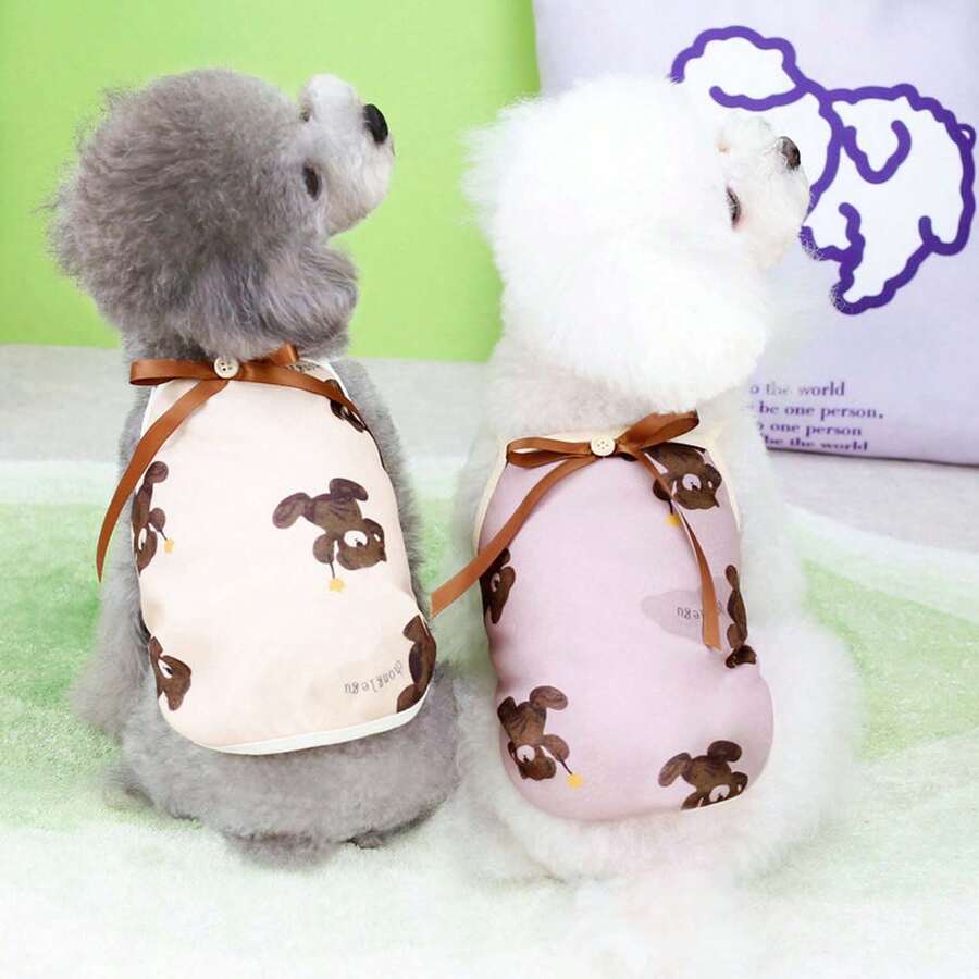 1只可愛新寵物狗蝴蝶泰迪熊肩帶裙，舒適比熊和波美拉尼亞狗的春夏衣服 - 棕色 - 查看 1