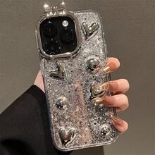 1件電鍍掉膠3D心型球iPhone 15 Pro Max手機殼，適用於蘋果15新款、蘋果14，具高端，蘋果13/12全保護，防跌落 - 彩色 - 查看 3